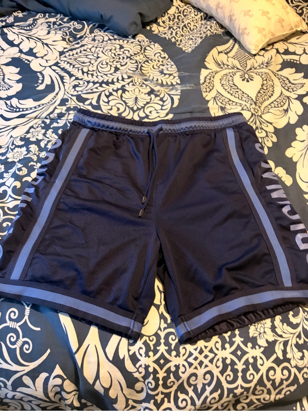 Brooklyn Cloth Men's Navy Mesh Athletic Shorts with Light Blue Trim